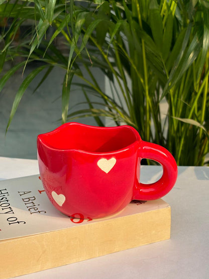 Pinterest Red Heart Coffee Mug with Saucer Combo (Set of 2)