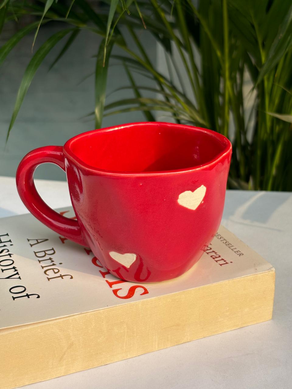 Red Heart Diamond Coffee Mug with Saucer Combo (Set of 2)