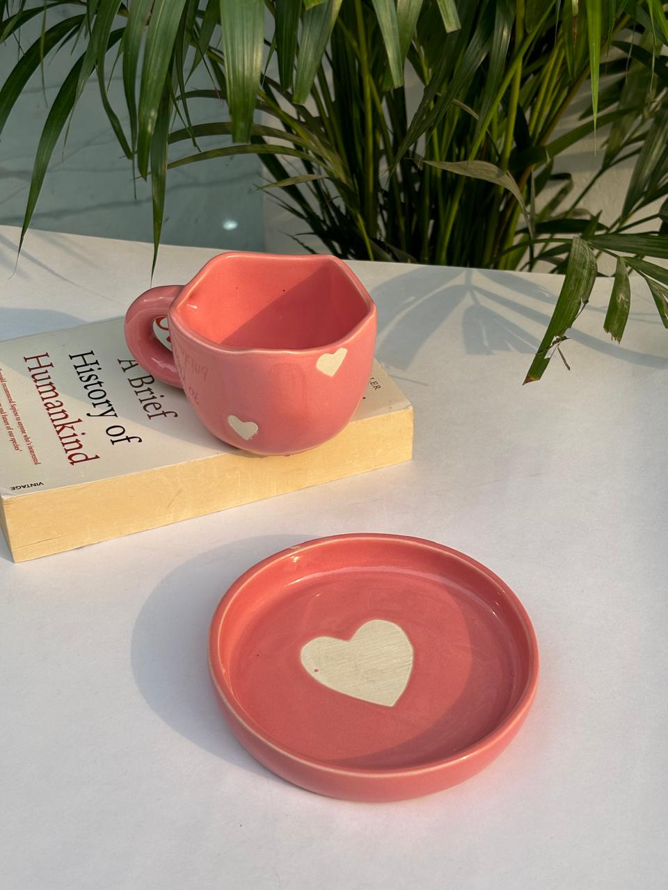 Pinterest Pink Heart Coffee Mug with Saucer Combo (Set of 2)