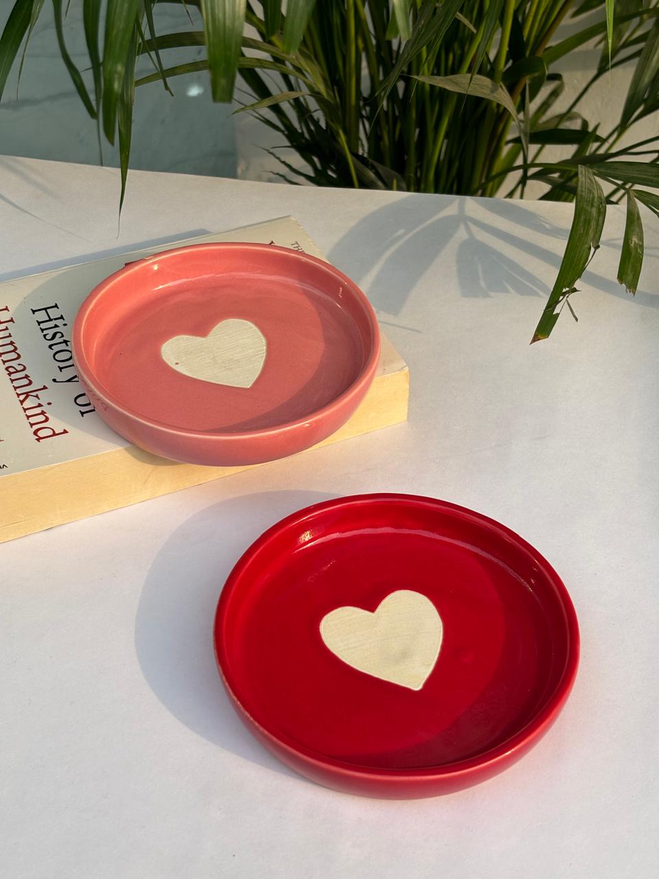 Red & Pink Heart Snack Plate Combo Set (Set of 2)