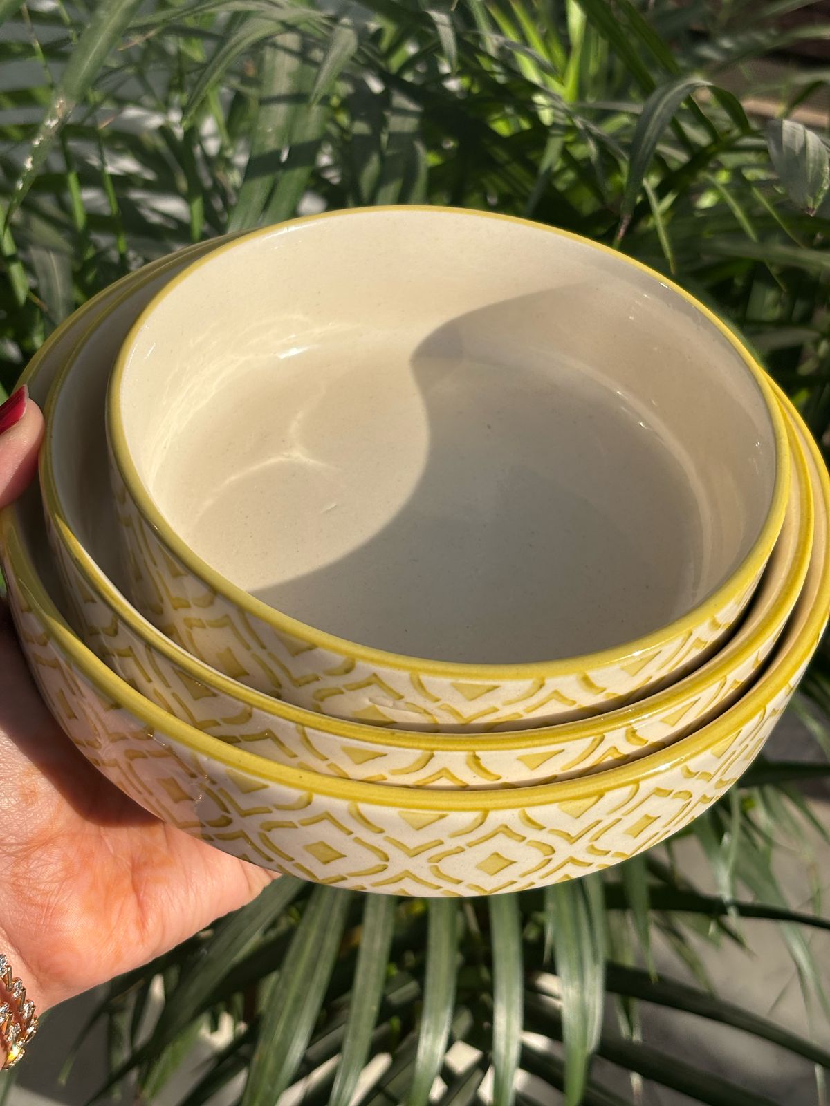 Yellow Moroccan Pattern Serving Bowl Set (Set of 3)