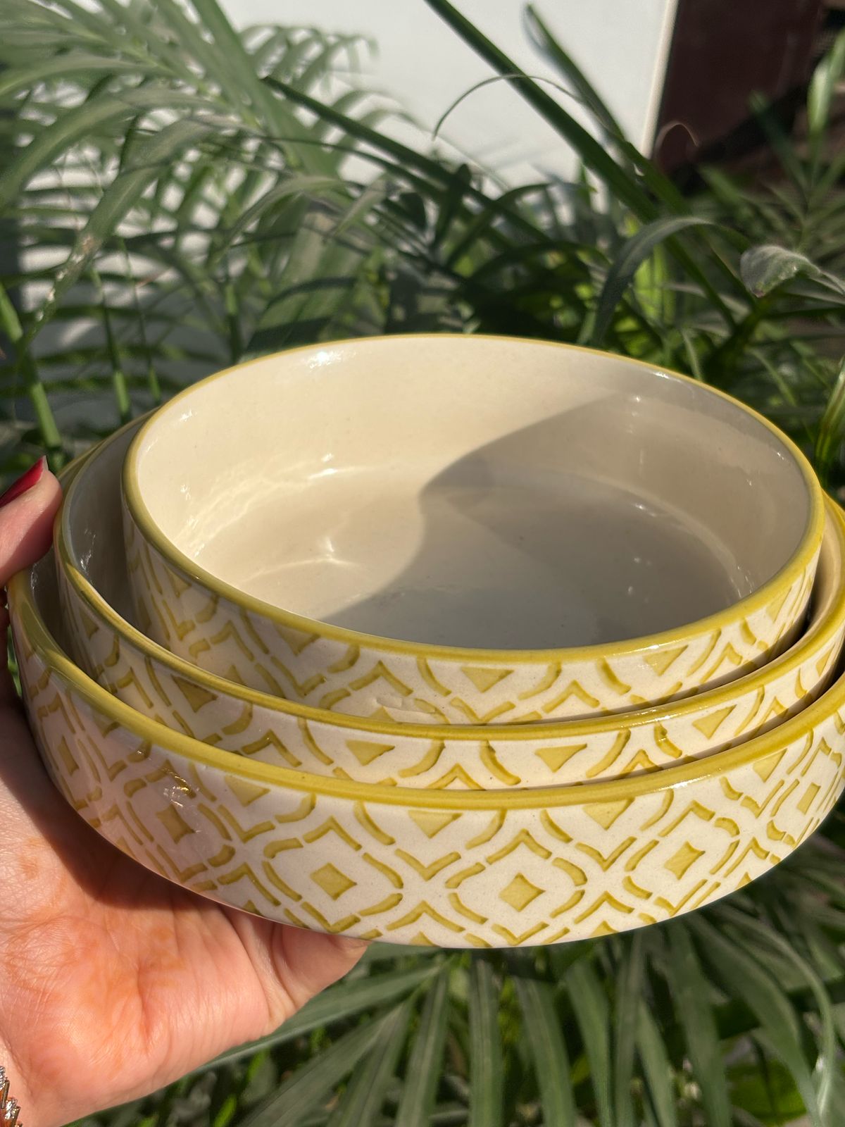 Yellow Moroccan Pattern Serving Bowl Set (Set of 3)