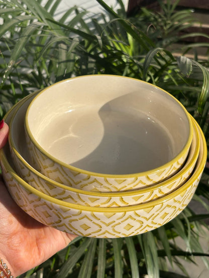 Yellow Moroccan Pattern Serving Bowl Set (Set of 3)