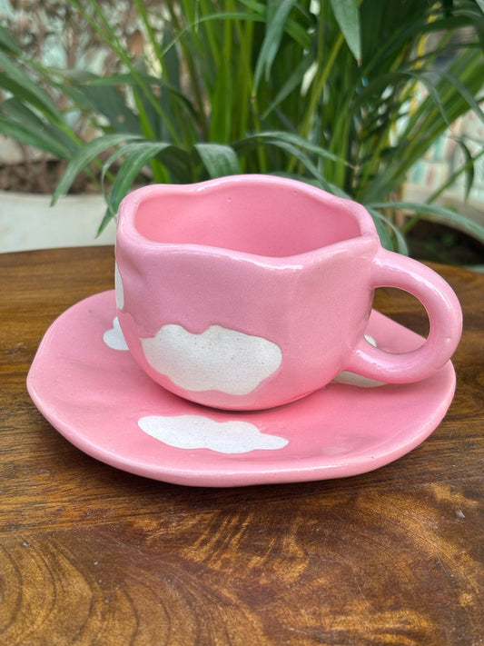 Pink Cloud Coffee Mug with Saucer