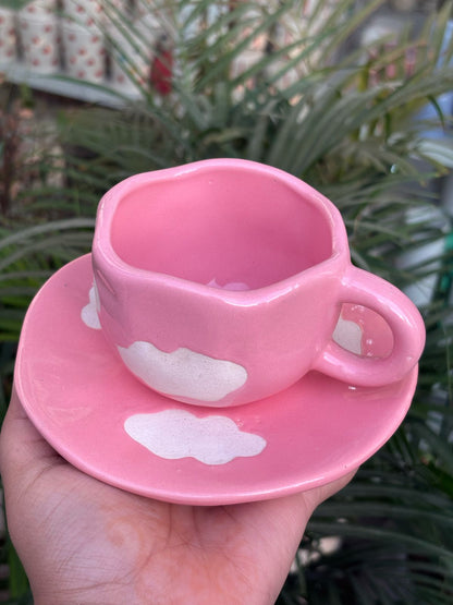 Pink Cloud Coffee Mug with Saucer