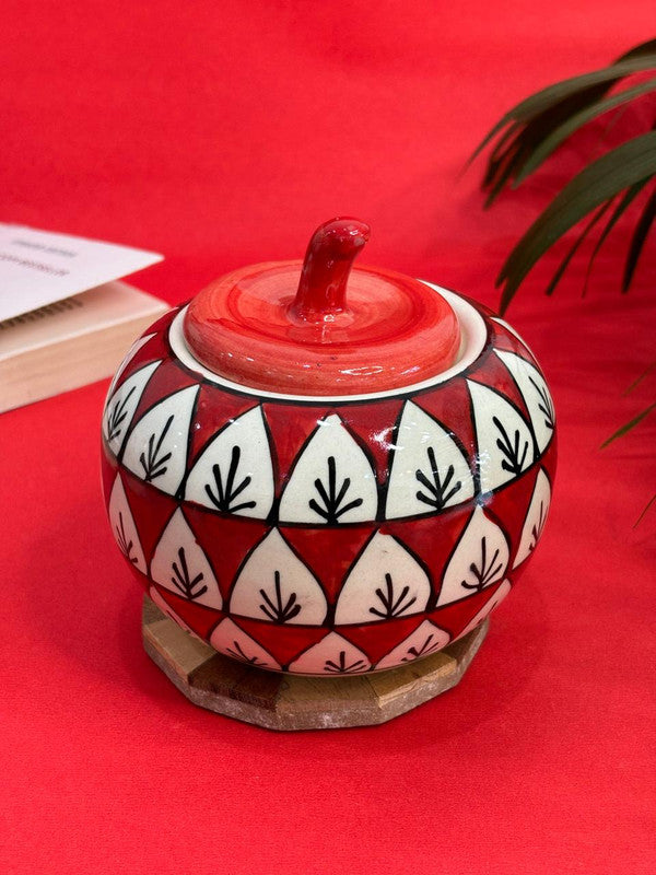 Red Leaves Handpainted Medium Size Pumpkin Jar