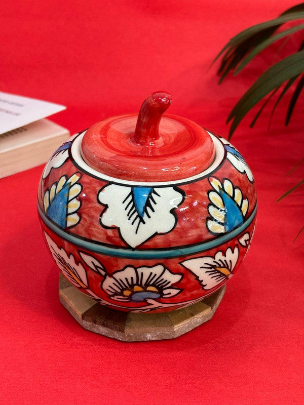 Red Mughal Painted Medium Size Pumpkin Jar