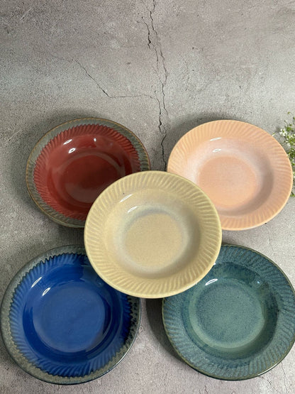 Set of 5 Multi-color Glaze Pasta Plates Combo (7inc)